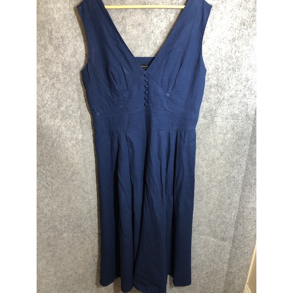 Banana Republic Dress 14 Blue Linen Blend Midi Buttons Career Classic New w Tags